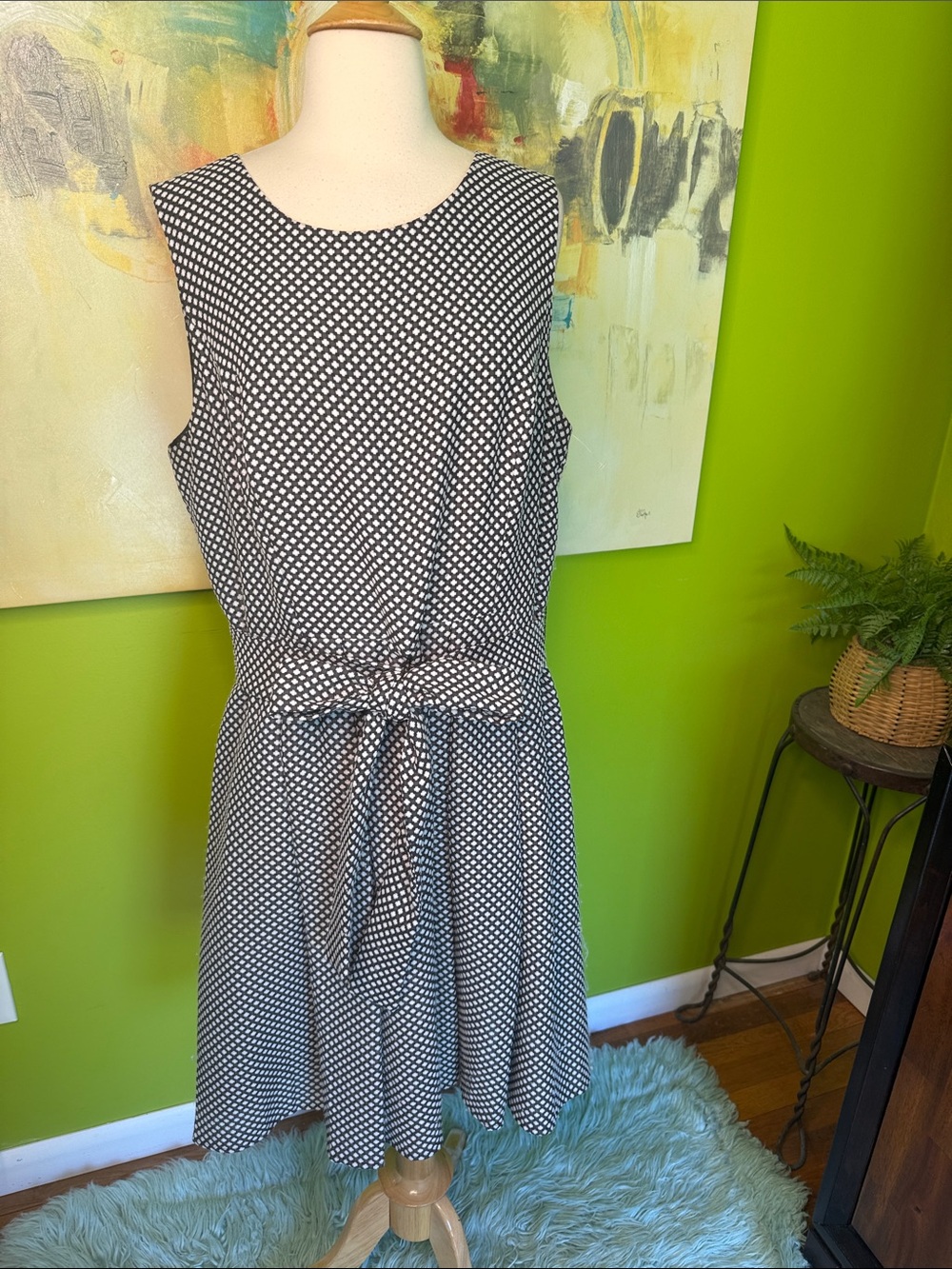 Tommy Hilfiger Black and White Polka Dot Sleeveless Tie-Waist Dress